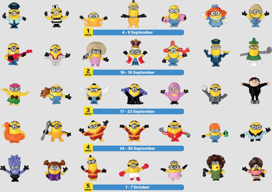 list of mcdonald's minion toys